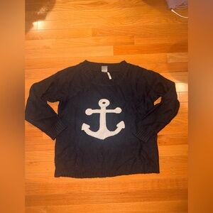 Pink Owl Women's Anchor Knit Sweater Nautical Pullover, Blue, Size M #preppy